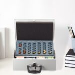 Caseta valori pentru bancnote si tabla de numarare euro, 11,5 x 36 x 28,5 cm, alb - imagine 4