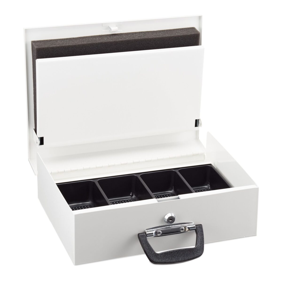 Caseta valori pentru bancnote si tabla de numarare euro, 11,5 x 36 x 28,5 cm, alb - imagine 7