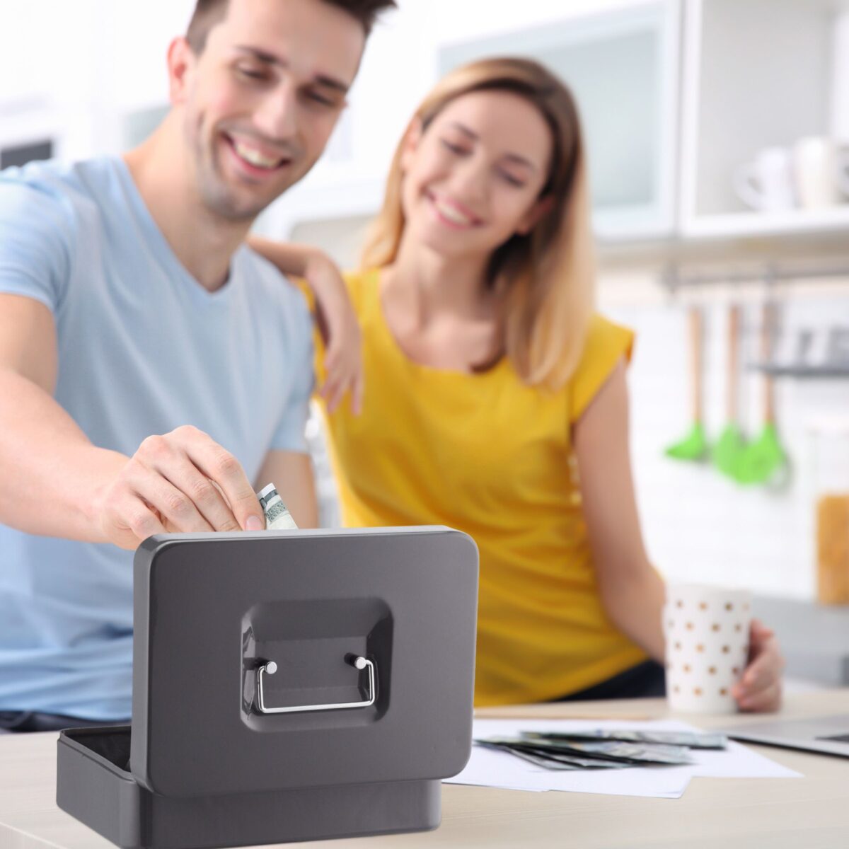 Caseta bani pentru monede si bancnote, gri, dimensiuni 9 x 25 x 18 cm - imagine 6
