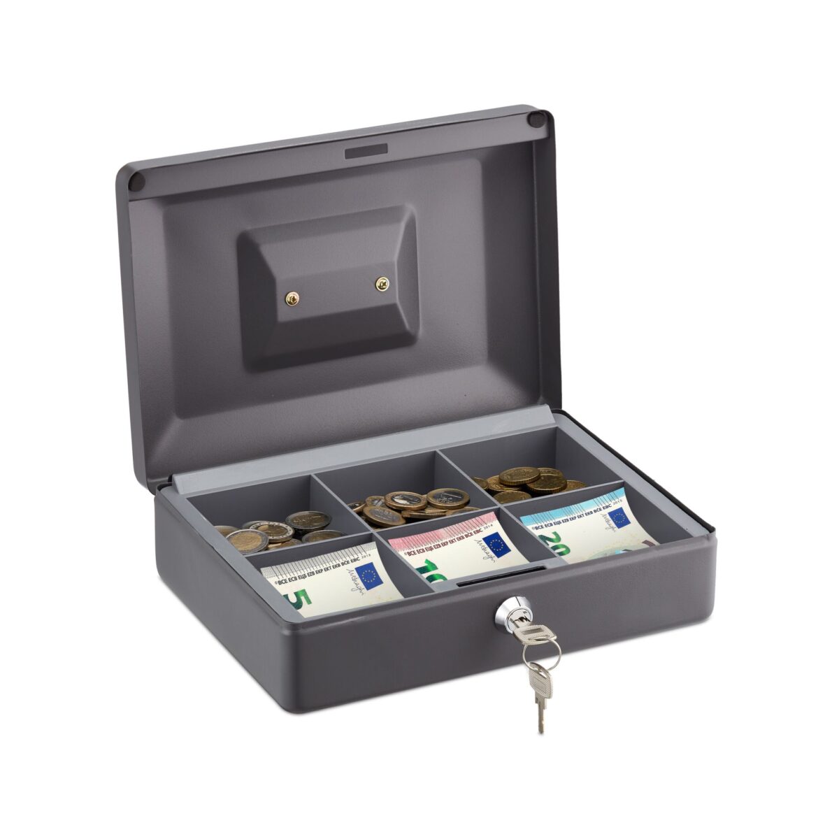 Caseta bani pentru monede si bancnote, 9 x 25 x 18 cm, gri - imagine 3