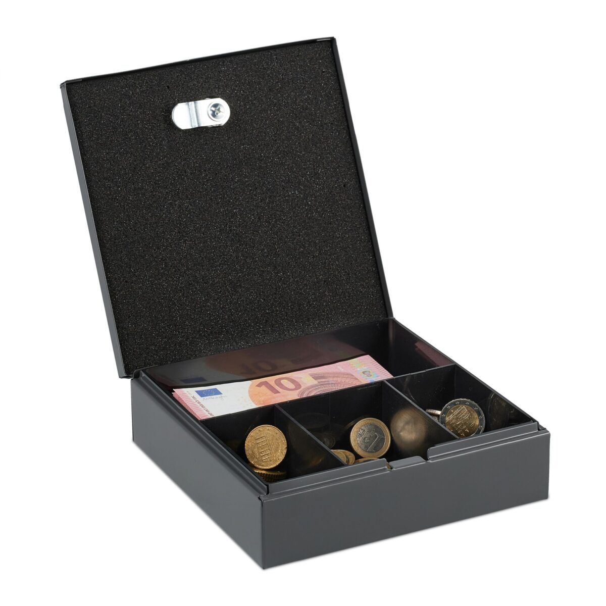 Caseta valori pentru bancnote, monede, acte, 6 x 17 x 17,5 cm, gri - imagine 3