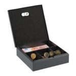 Caseta valori pentru bancnote, monede, acte, 6 x 17 x 17,5 cm, gri