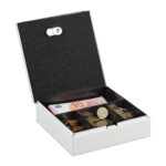 Caseta valori pentru bancnote, monede, acte, 6 x 17 x 17,5 cm, alb