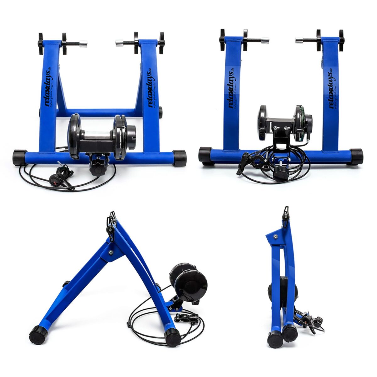 Home trainer pentru bicicleta, de interior, 6 trepte de viteza, albastru, Relaxdays - imagine 4