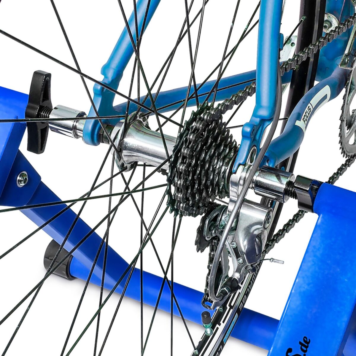 Home trainer pentru bicicleta, de interior, 6 trepte de viteza, albastru, Relaxdays - imagine 6