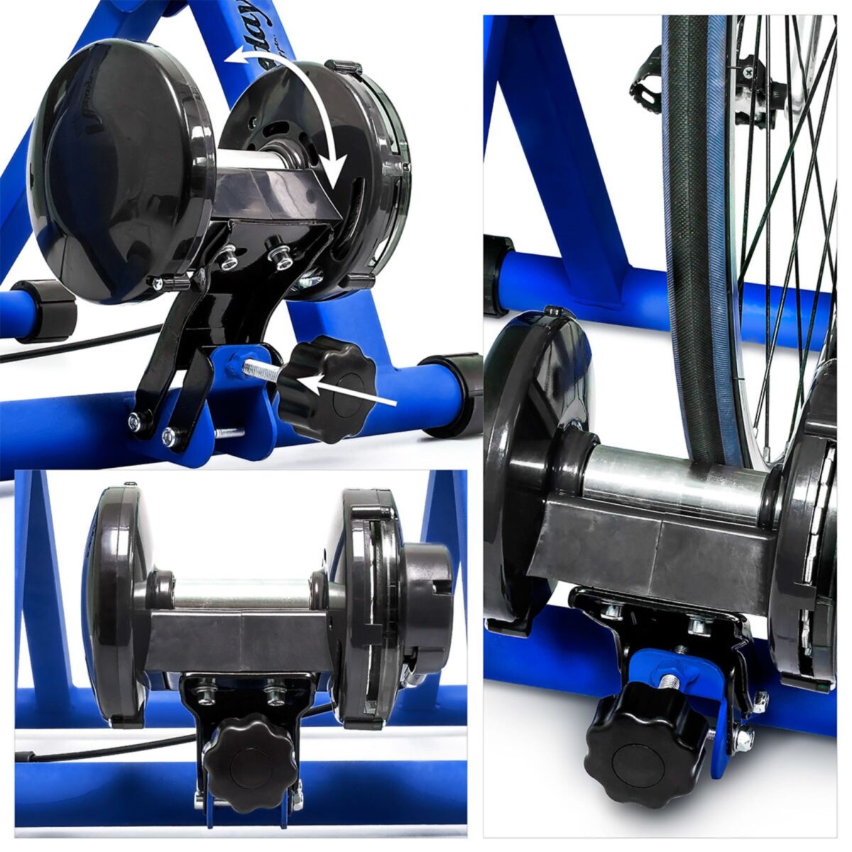 Home trainer pentru bicicleta, de interior, 6 trepte de viteza, albastru, Relaxdays - imagine 7