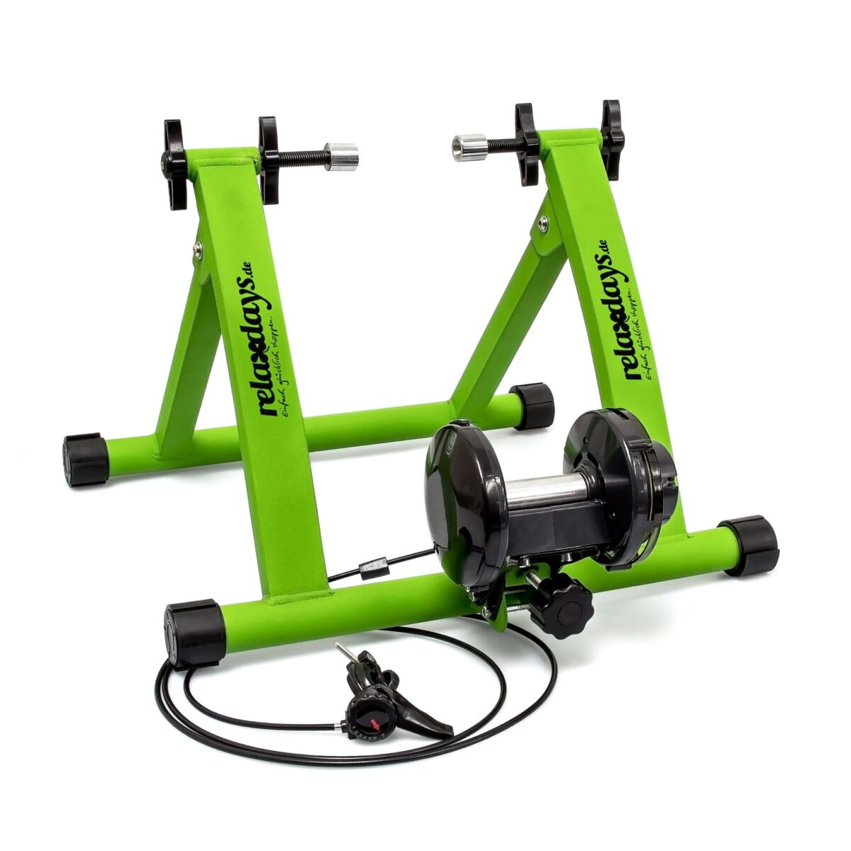 Home trainer pentru bicicleta, de interior, 6 trepte de viteza, verde, Relaxdays - imagine 3