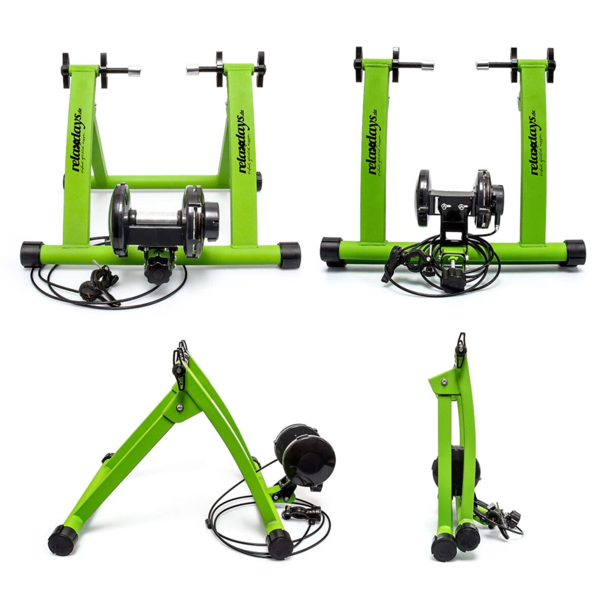 Home trainer pentru bicicleta, de interior, 6 trepte de viteza, verde, Relaxdays - imagine 4