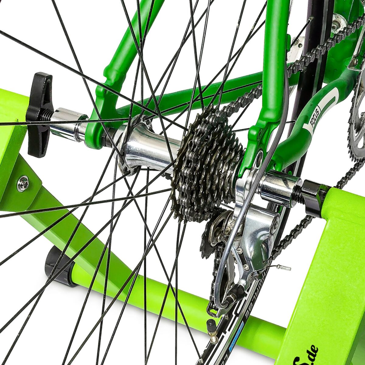 Home trainer pentru bicicleta, de interior, 6 trepte de viteza, verde, Relaxdays - imagine 6