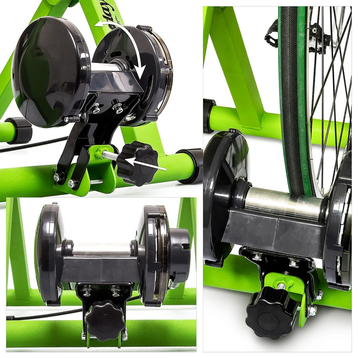 Home trainer pentru bicicleta, de interior, 6 trepte de viteza, verde, Relaxdays - imagine 7