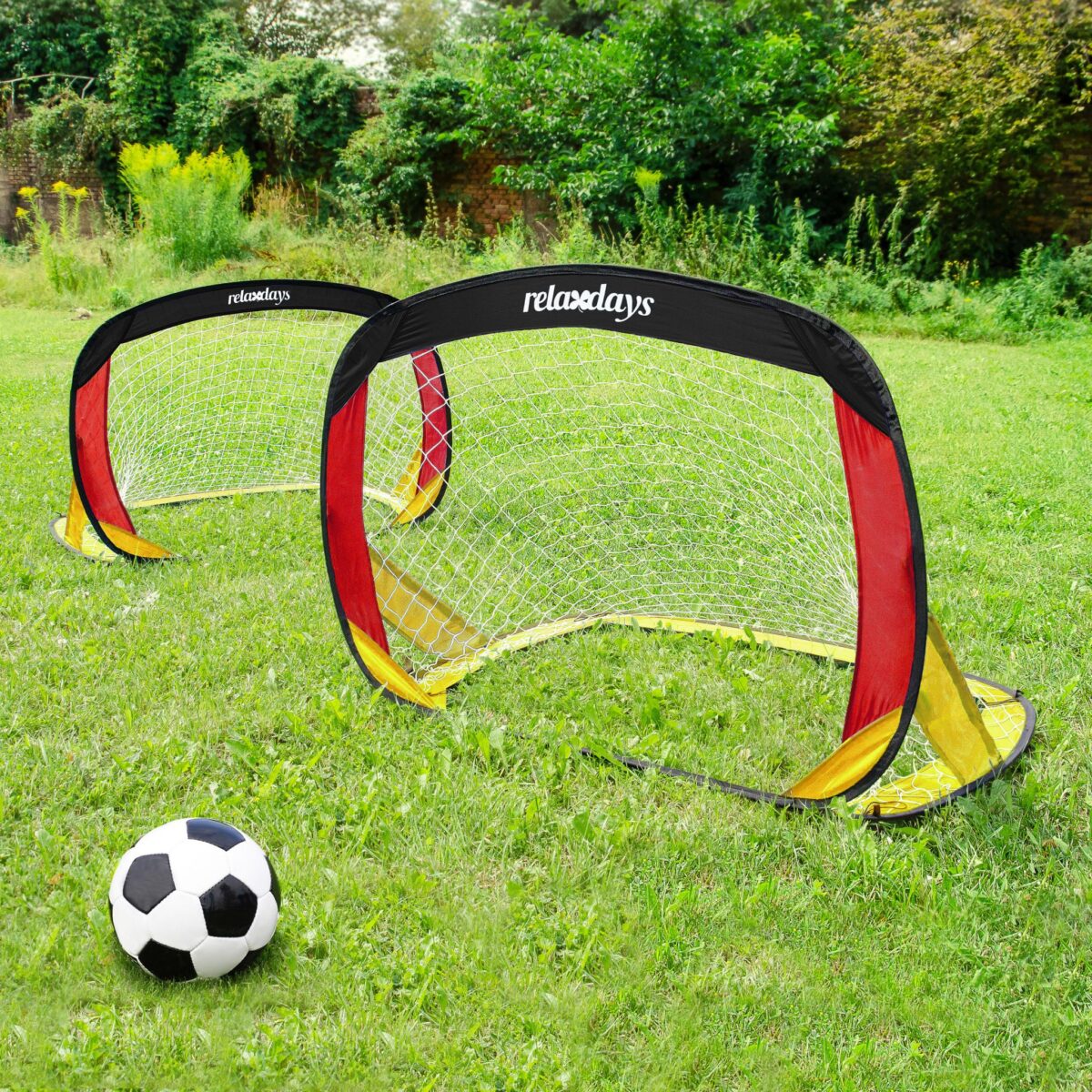 Set 2 mini porti de fotbal, portabile, husa transport, 80 x 119 x 83 cm, Relaxdays - imagine 2