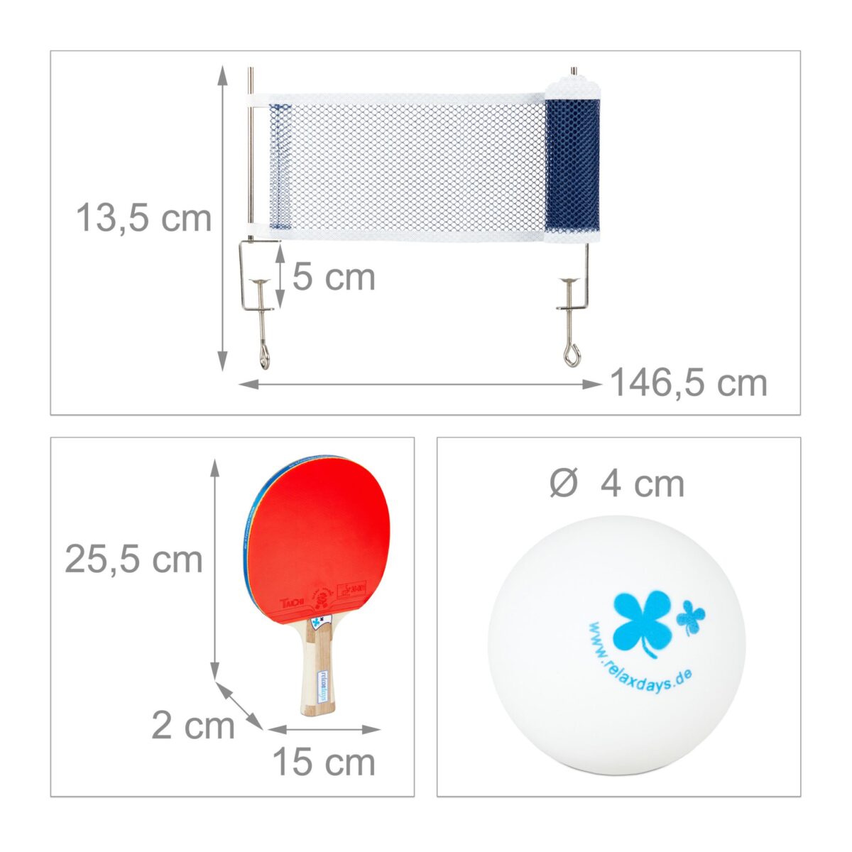 Set fileu, 2 palete si 3 mingi, masa de ping-pong, geanta transport, Relaxdays - imagine 5