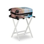 Suport pentru bagaje, din bambus, pliabil, 53,5 x 58 x 36,5 cm, alb, Relaxdays