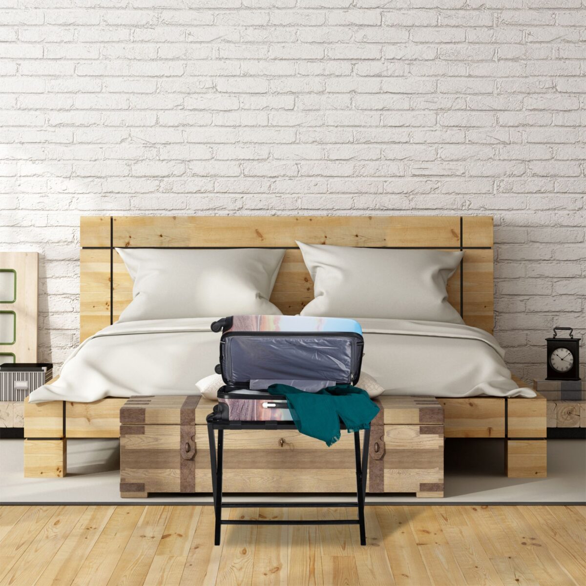 Suport pentru bagaje, din lemn, pliabil, 52,5 x 66,5 x 48 cm, negru, Relaxdays - imagine 2