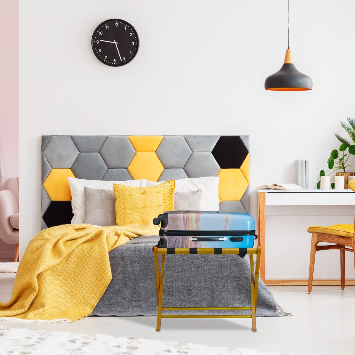 Suport pentru bagaje, din lemn, pliabil, 52,5 x 66,5 x 48 cm, negru, Relaxdays - imagine 6