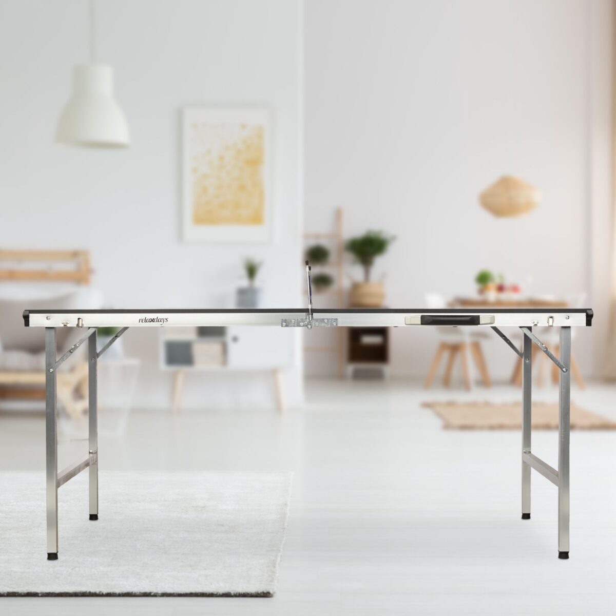 Masa de ping-pong cu echipament, 67,5 x 151 x 67,5 cm, pliabila, maner transport, Relaxdays - imagine 2