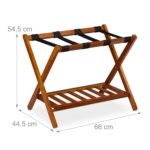 Suport pentru bagaje, cu raft, din lemn, pliabil, 54,5 x 66 x 44,5 cm, maro, Relaxdays - imagine 7