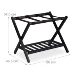 Suport pentru bagaje, cu raft, din lemn, pliabil, 54,5 x 66 x 44,5 cm, negru, Relaxdays - imagine 4