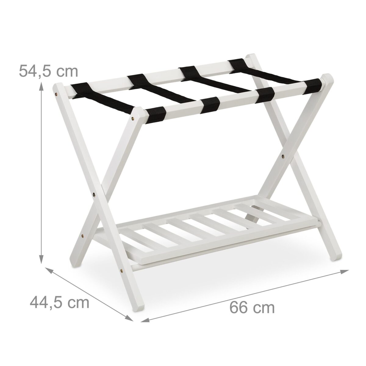 Suport pentru bagaje, cu raft, din lemn, pliabil, 54,5 x 66 x 44,5 cm, alb, Relaxdays - imagine 4