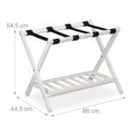 Suport pentru bagaje, cu raft, din lemn, pliabil, 54,5 x 66 x 44,5 cm, alb, Relaxdays - imagine 4