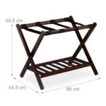 Suport pentru bagaje, cu raft, din lemn, pliabil, 54,5 x 66 x 44,5 cm, maro inchis, Relaxdays - imagine 4