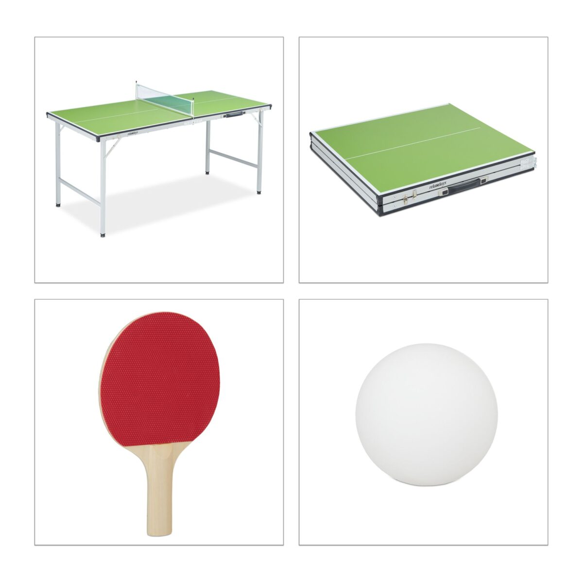 Masa de ping-pong cu echipament, 70 x 70 x 150 cm, pliabila, maner transport, verde, Relaxdays - imagine 10