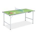 Masa de ping-pong cu echipament, 70 x 70 x 150 cm, pliabila, maner transport, verde, Relaxdays