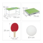 Masa de ping-pong cu echipament, 70 x 70 x 150 cm, pliabila, maner transport, verde, Relaxdays - imagine 4
