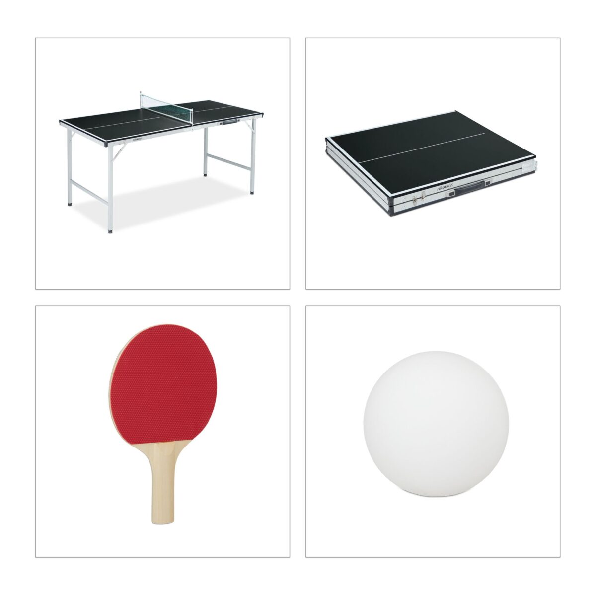 Masa de ping-pong cu echipament, 70 x 70 x 150 cm, pliabila, maner transport, Relaxdays - imagine 10
