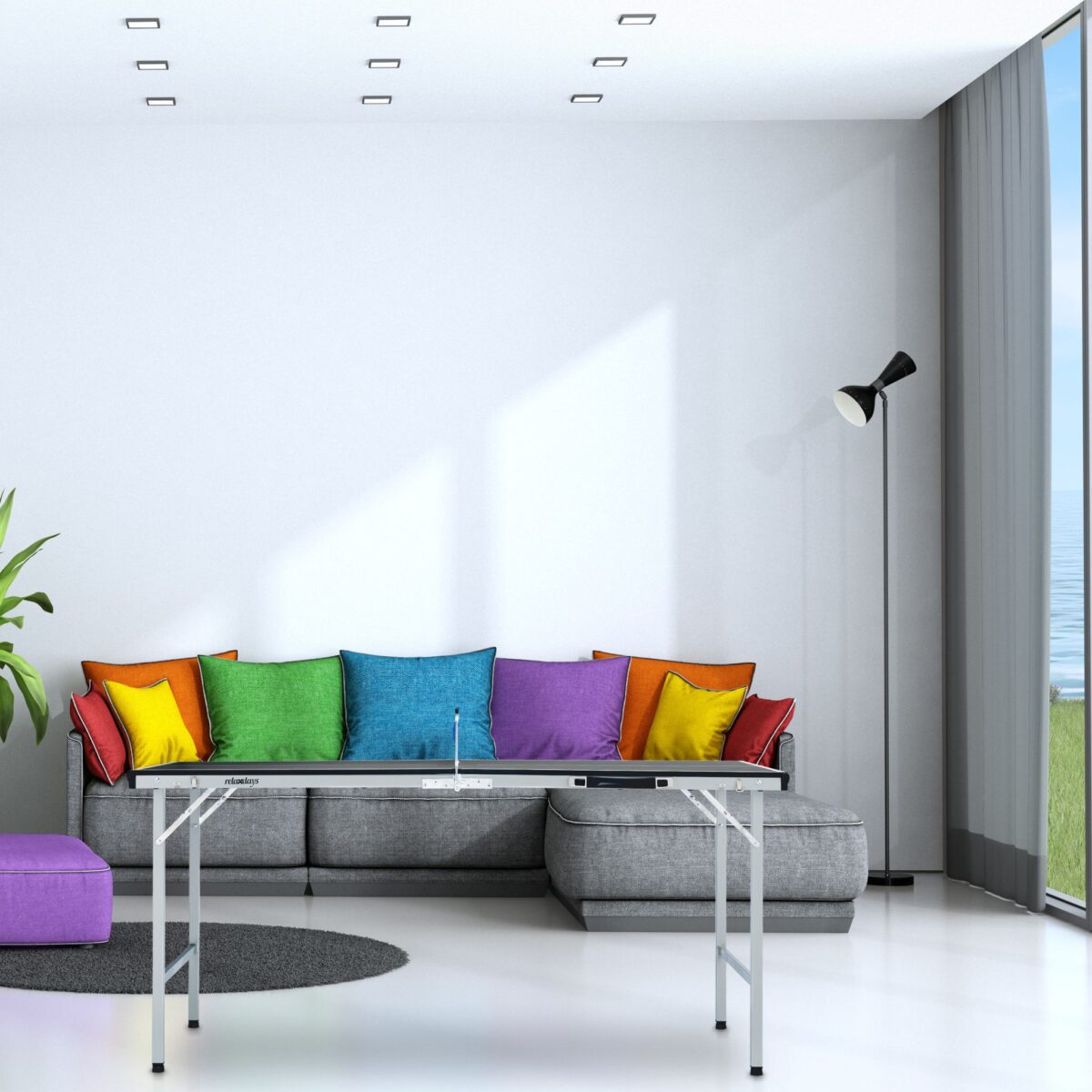 Masa de ping-pong cu echipament, 70 x 70 x 150 cm, pliabila, maner transport, Relaxdays - imagine 2