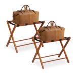 Set 2 suporturi pentru bagaje, din lemn, pliabil, 54 x 66 x 48 cm, maro, Relaxdays