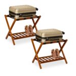 Set 2 suporturi pentru bagaje, din lemn, pliabil, 54 x 66 x 45 cm, maro, Relaxdays