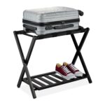 Suport pentru bagaje, din bambus, pliabil, 58,5 x 68,5 x 38 cm, negru, Relaxdays