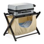 Suport pentru bagaje, din lemn, pliabil, cu sac depozitare, 52 x 68 x 47 cm, Relaxdays