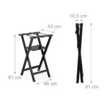 Suport pentru bagaje, din lemn, pliabil, 81 x 46 x 43 cm, negru, Relaxdays - imagine 4