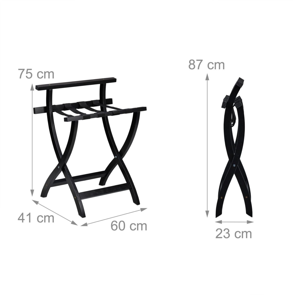 Suport pentru bagaje, din lemn, pliabil, 75 x 60 x 41 cm, negru, Relaxdays - imagine 4