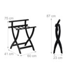 Suport pentru bagaje, din lemn, pliabil, 75 x 60 x 41 cm, negru, Relaxdays - imagine 4