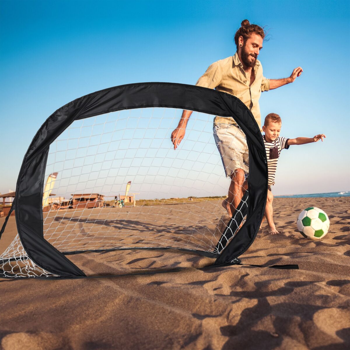 Set 2 mini porti de fotbal, portabile, husa transport, 80 x 120 x 85 cm, Relaxdays - imagine 2