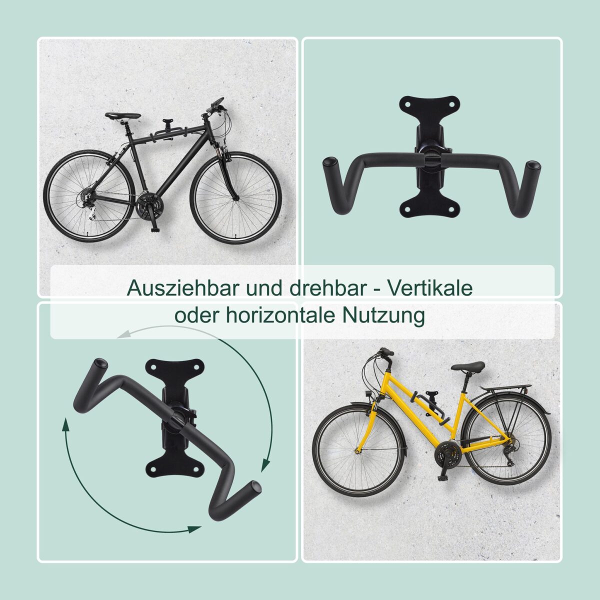 Suport bicicleta, pentru perete, rotativ, extensibil, pliabil, 18 x 27,5 x 33 cm, Relaxdays - imagine 3