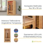 Sauna din lemn cu infrarosu, o persoana, 90 x 90 x 190 cm, maro - imagine 8