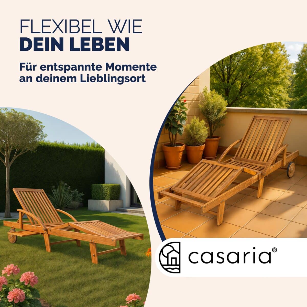 Sezlong Tami Sun Casaria, 195 x 69 x 85 cm, pliabil, ajustabil, 3 trepte de reglare, lemn de salcam, maro - imagine 4