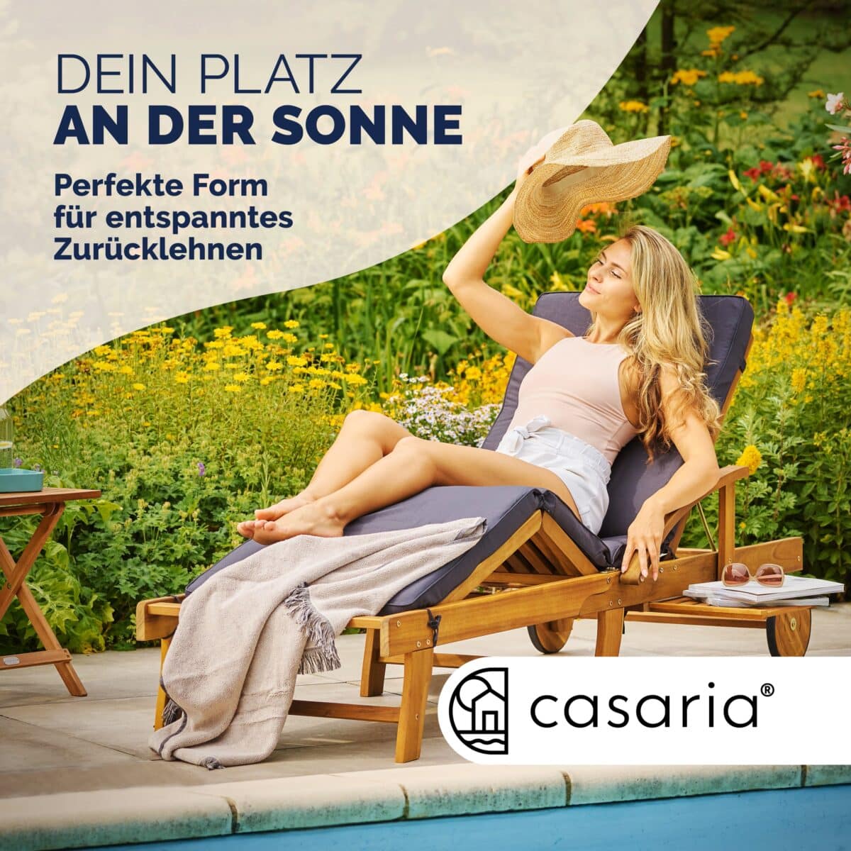 Sezlong Tami Sun Casaria, 195 x 69 x 85 cm, pliabil, ajustabil, 3 trepte de reglare, lemn de salcam, maro - imagine 2