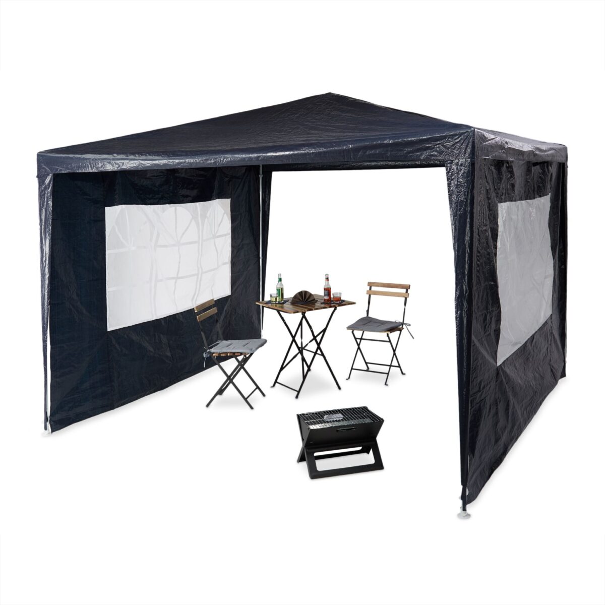 Cort Pavilion cu 2 pereți laterali, metal, 3 m x 3 m, albastru, Relaxdays - imagine 8