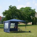 Cort Pavilion cu 2 pereți laterali, metal, 3 m x 3 m, albastru, Relaxdays - imagine 3