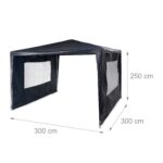 Cort Pavilion cu 2 pereți laterali, metal, 3 m x 3 m, albastru, Relaxdays - imagine 4