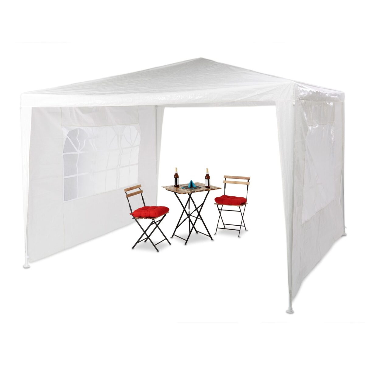 Cort Pavilion cu 2 pereți laterali, metal, 3 m x 3 m, alb, Relaxdays - imagine 3