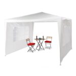 Cort Pavilion cu 2 pereți laterali, metal, 3 m x 3 m, alb, Relaxdays