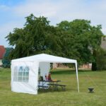 Cort Pavilion cu 2 pereți laterali, metal, 3 m x 3 m, alb, Relaxdays - imagine 4
