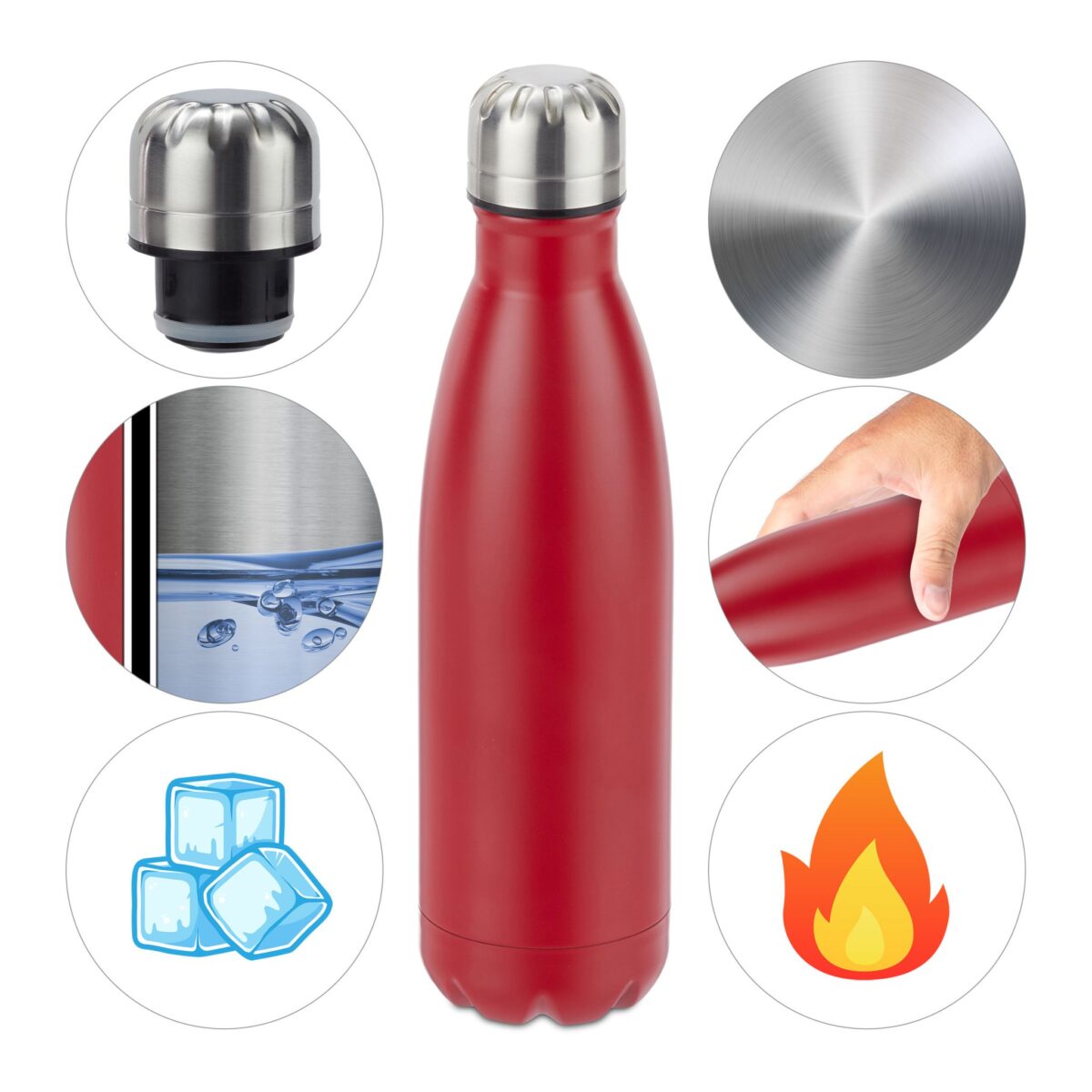Sticla termica pentru antrenament sau drumetii, din otel inoxidabil, 500 ml, rosu - imagine 4