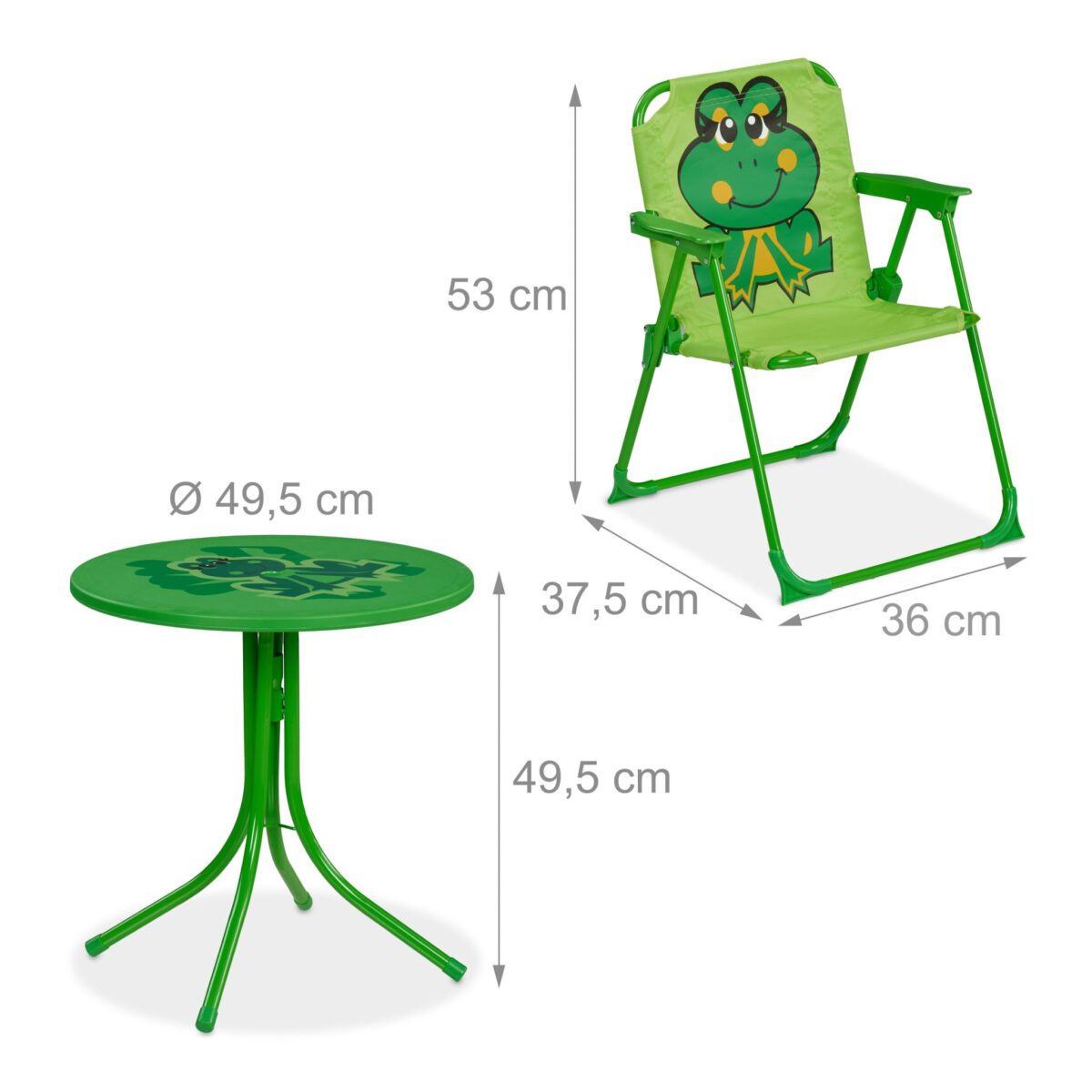 Mobilier exterior pentru copii, masa cu scaune si umbrela, model broasca, verde, Relaxdays - imagine 8